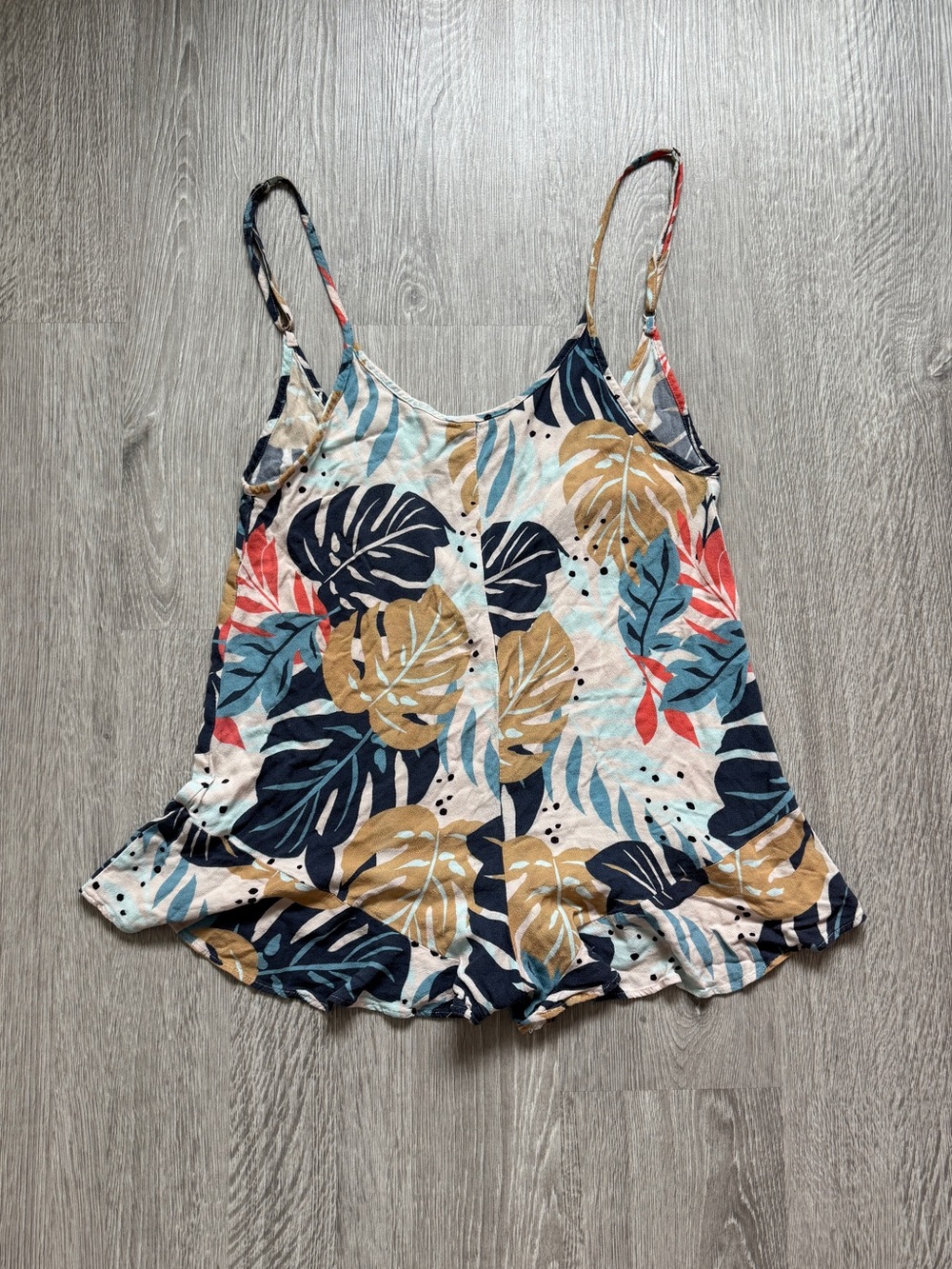 saltwater LUXE Tropical Leaf Spaghetti-Strap Cami in Navy, Tan & Coral NWOT